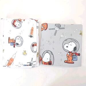 Pottery Barn Kids PEANUTS SNOOPY Space Twin 3pc-Set Duvet Flat Fitted Cotton